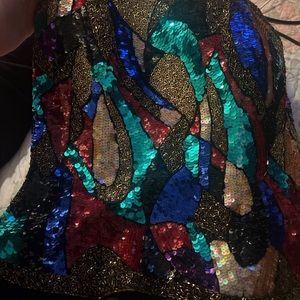 1980S Jewel-Tone Hand Beaded Strapless Bustier